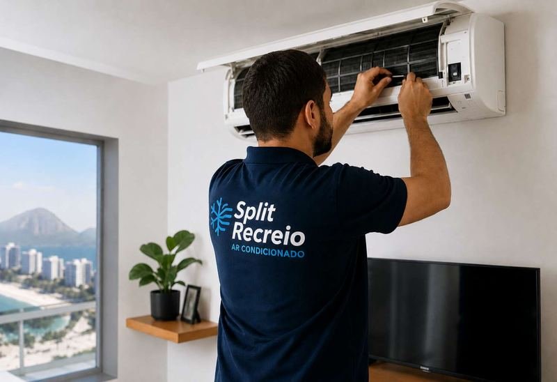 Conserto de ar-condicionado no Recreio dos Bandeirantes RJ - técnico da Split Recreio Ar Condicionado realizando atendimento